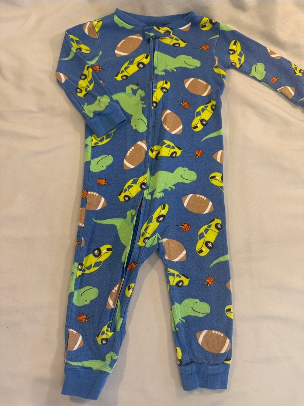 Simple joys Blue Dino & Sports Zip-Front Kids Pajamas Bodysuit